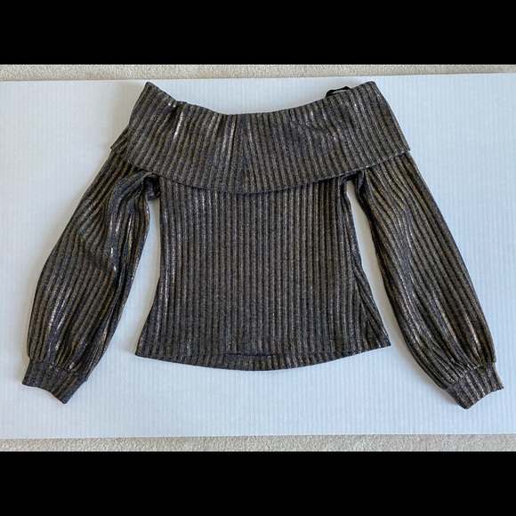 BCBGeneration Metallic-Stripe Off the Shoulder top - Picture 2 of 7